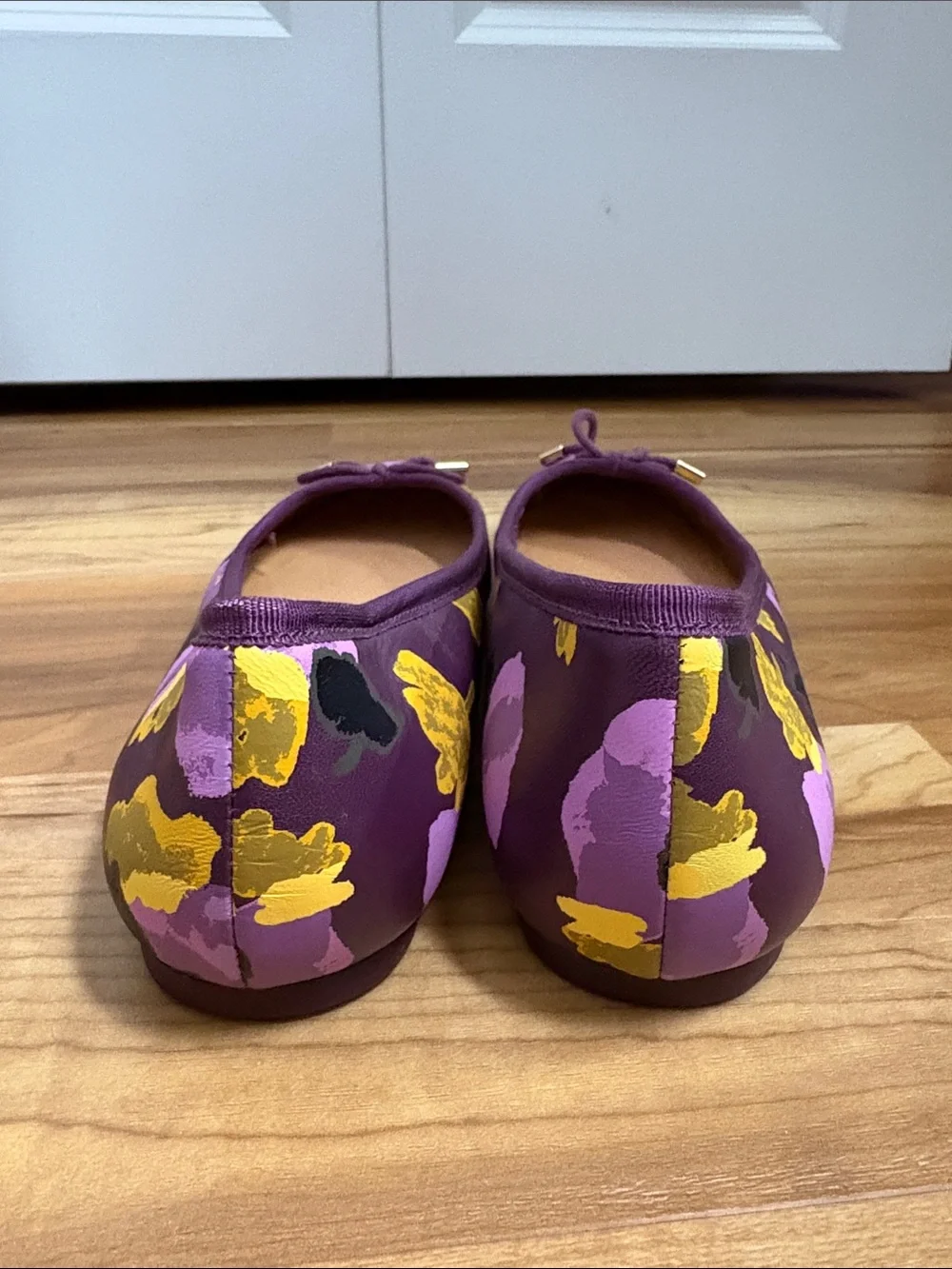 Coach Lara Floral Tumbled Leather Ballet Flats Plum Size 7